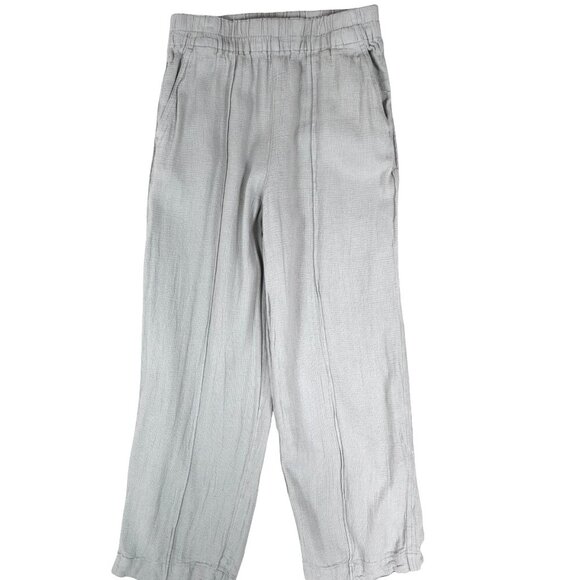 Madewell Textured Linen Blend Pants Greige Elastic Waist Wide Leg Fits S - Picture 1 of 9